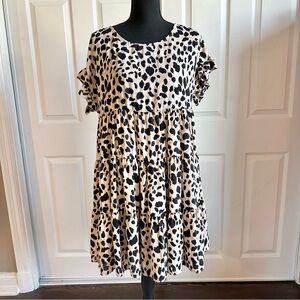 Everly Tan and Black Leopard Print Ruffled BabyDoll Dress